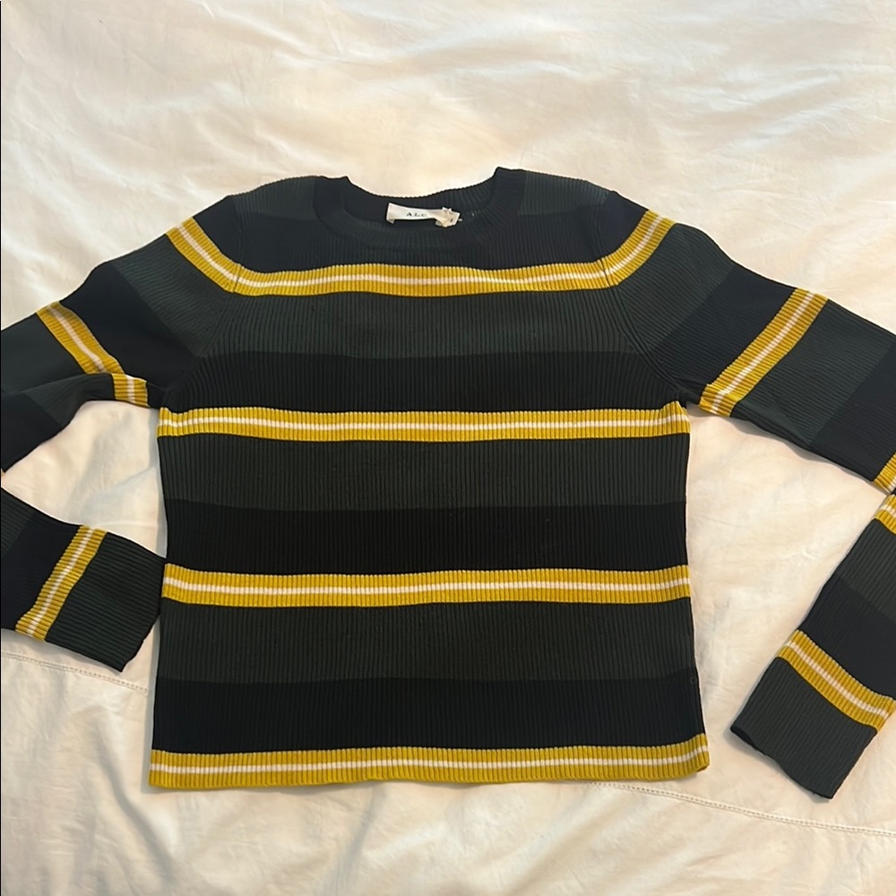 A.L.C. Black and Yellow Striped Crewneck Top